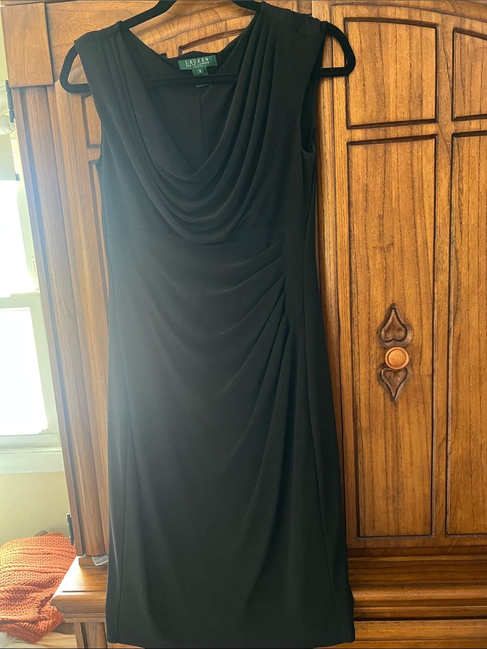 Lauren Ralph Lauren Black Sleeveless Draped Cowl Midi Dress